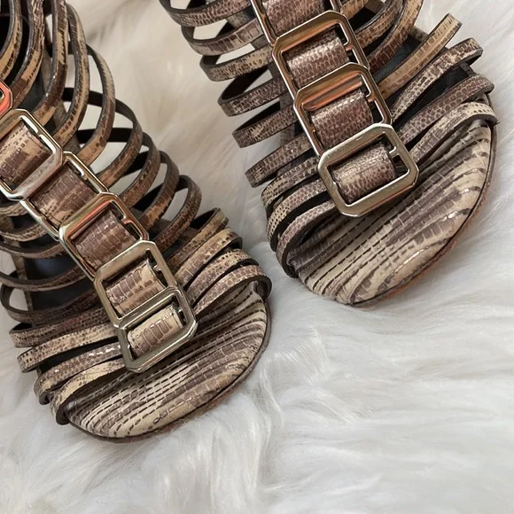 Tory Burch gladiator snake print caged heeled sandals EUC size 9 - Picture 3 of 11